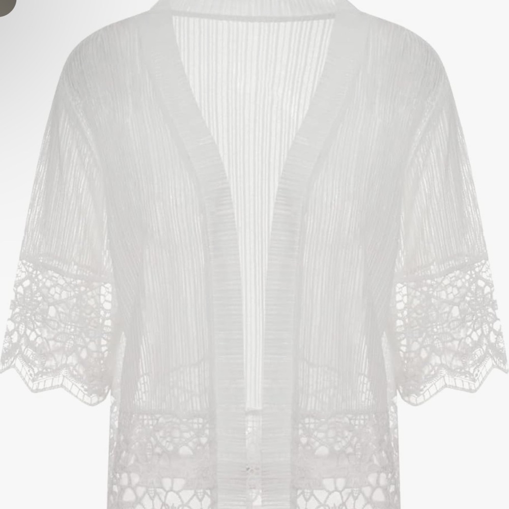 Lace Sheer Cardigan Sweater Short Sleeve Open Front Shrug Floral Bolero Cover Up - Picture 6 of 12